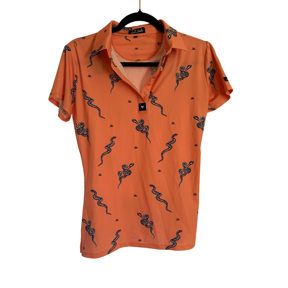 Bad Birdie Peach Snake Print Polo Size Medium